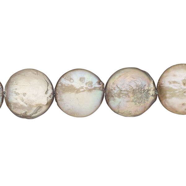 Pearl, cultured freshwater pearl (dyed), thyme, 11-14mm flat round, Mohs hardness 2-1/2 to 4. Sold per 15-inch strand, approximately 30 beads. image number 0