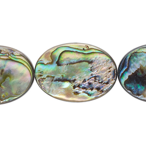 Bead, paua shell (assembled), 25x18mm flat oval. Sold per 15-1/2" to 16" strand. image number 0