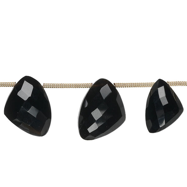 Black onyx 1pkg6, hand-cut top-drilled faceted irregular triangle bead graduated 12x9x9mm-15x12x12mm image number 0