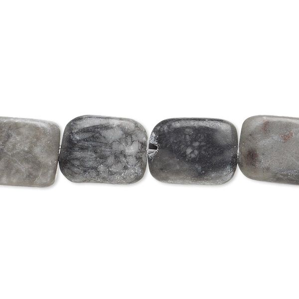 Black / grey marble 1pkg1, rounded flat rectangle bead natural 15 inch 13x10mm-15x11mm image number 0