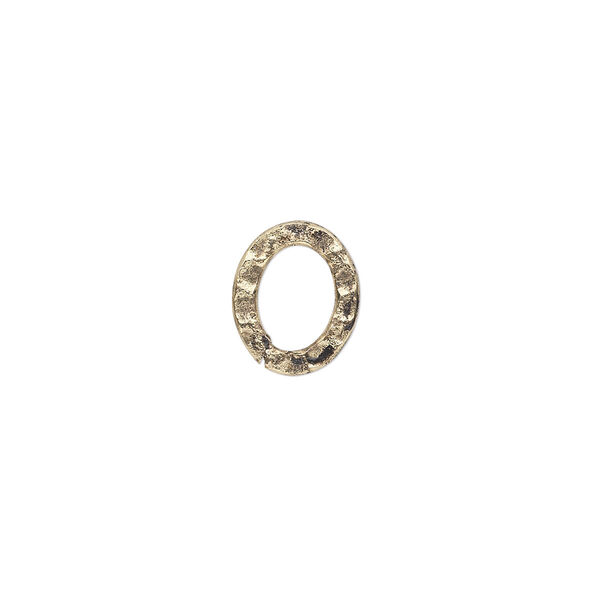 Component, antique gold-plated steel, 12x10mm double-sided hammered flat oval. Sold per pkg of 12. image number 0