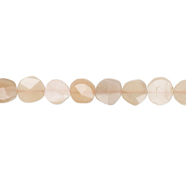 Peach moonstone 1pkg1, hand-cut faceted flat round bead natural 8 inch 5-7mm image number 0