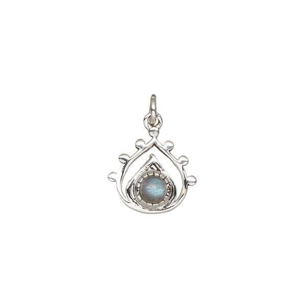Labradorite / sterling silver 1pkg1, open teardrop drop natural antiqued 13x12.5mm image number 0