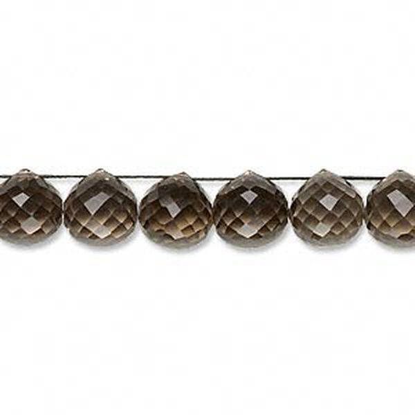 Smoky quartz 1pkg10, hand-cut top-drilled faceted teardrop bead B grade, 7x6mm-8x8mm image number 0
