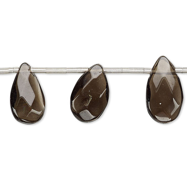Smoky quartz 1pkg12, hand-cut top-drilled faceted puffed teardrop bead 12x7mm-16x9mm image number 0