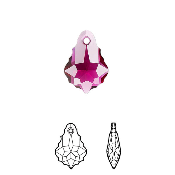 Drop 72pk ruby, Swarovski® 16x11mm pendant baroque 6090 image number 0
