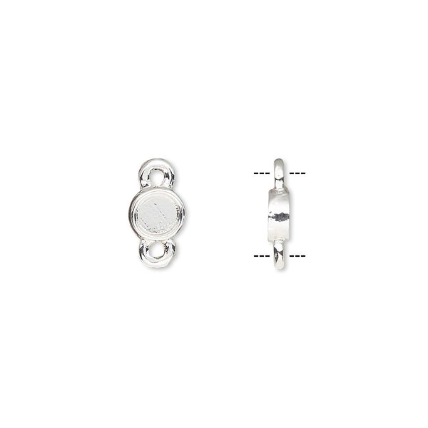 Link, silver-finished brass, 6mm double-sided round with 4mm round setting. Sold per pkg of 10. image number 0