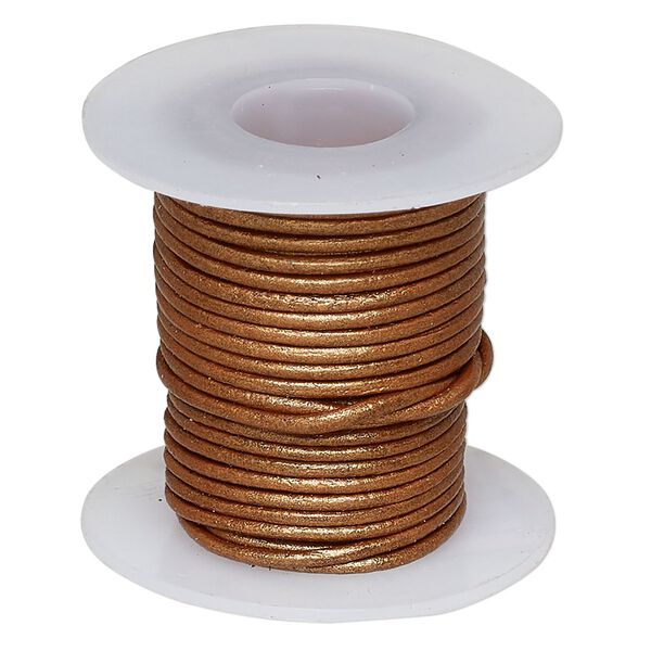 Cord, leather (coated), metallic copper, 1-1.2mm round. Sold per 5-yard spool. image number 0