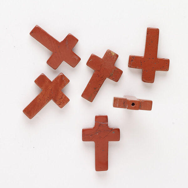 Red jasper 1pkg6, half-drilled cross drop natural B grade, 22x15mm-23x16mm image number 0