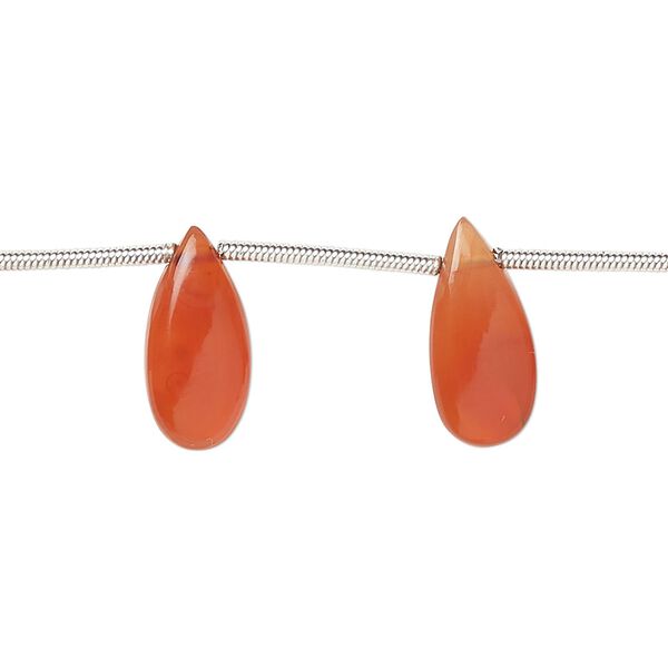 Carnelian 1pkg12, hand-cut side-drilled puffed teardrop bead 15x7mm image number 0