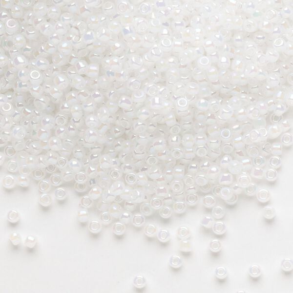 Seed bead, Dyna-Mites™, glass, pkg/40g, #11 round, opaque ceylon rainbow white, (334R 11/0 RR). image number 0