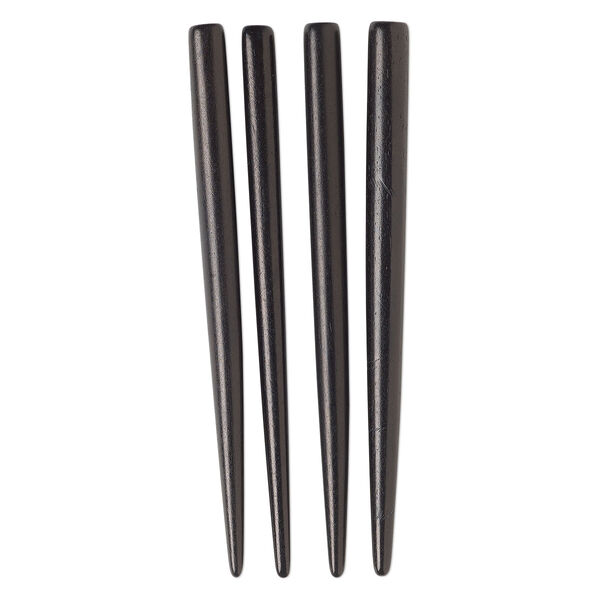 Hair stick, Mohs hardness 2-1/2, bone, black, 4-inch hand-carved undrilled stick, Mohs hardness 2-1/2. Sold per pkg of 4. image number 0