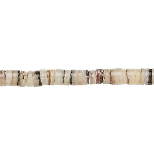 Bead, common hammer oyster shell (natural), 4-5mm hand-cut heishi, Mohs hardness 3-1/2. Sold per 24-inch strand. image number 0