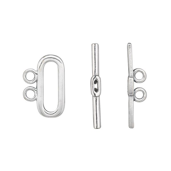 Clasp, 2-strand toggle, sterling silver, 16x7mm oval. Sold individually. image number 0