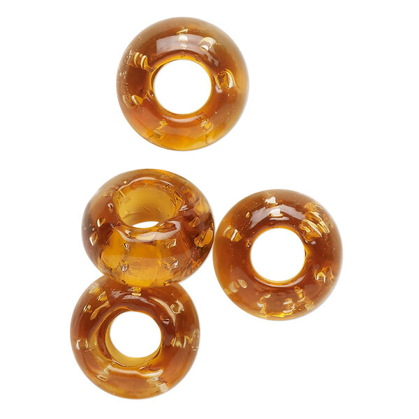 Bead, lampworked glass, translucent gold, 14x8mm rondelle. Sold per pkg of 4. image number 0