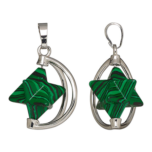 "Malachite" / brass 1pkg1, imitation rhodium-plated star pendant 25x22mm image number 0