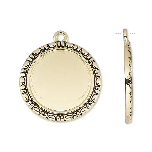 Drop, antique gold-finished "pewter" (zinc-based alloy), 24mm round with rope edge and 18mm round setting. Sold per pkg of 6. image number 0