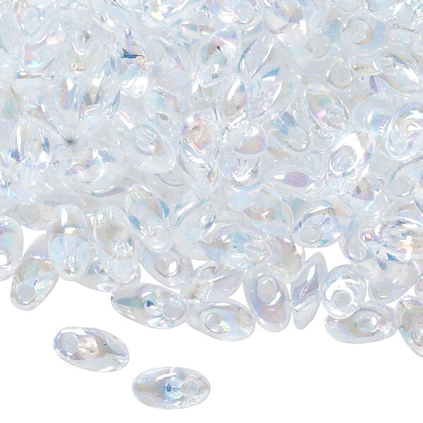 Seed bead, Miyuki, glass, pkg/50g, 7x4mm long magatama, translucent luster rainbow clear (LMA-250). image number 0