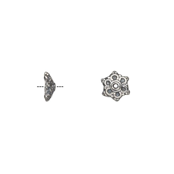 Bead cap, antiqued sterling silver, 7x3mm fancy design, fits 5-8mm bead. Sold per pkg of 2. image number 0