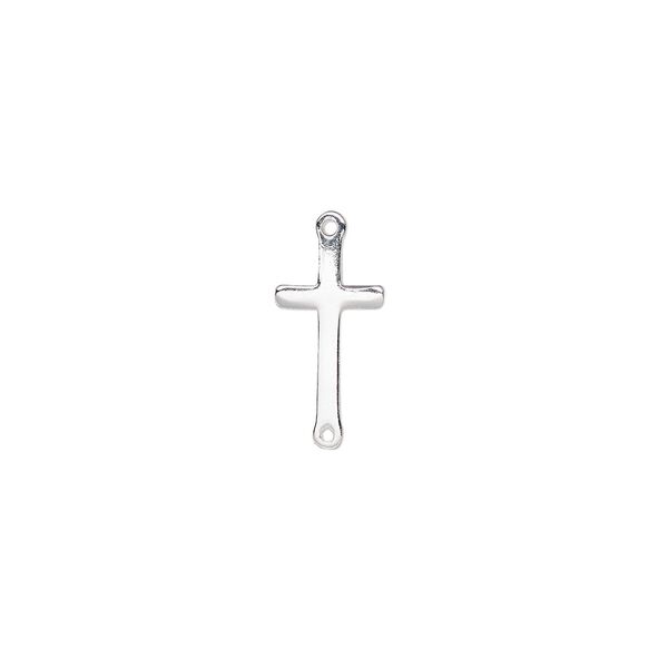 Link, sterling silver, 11x6mm single-sided cross. Sold per pkg of 2. image number 0