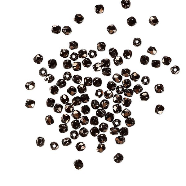 Czech fire-polished glass 1pkg100, faceted round bead opaque bronze jet 2mm image number 0