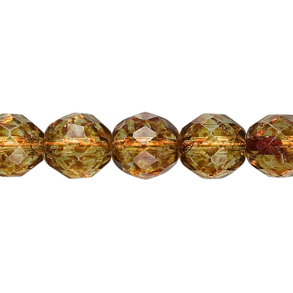 Bead, Czech fire-polished glass, tortoise gold, 10mm faceted round. Sold per 15-1/2" to 16" strand, approximately 40 beads. image number 0