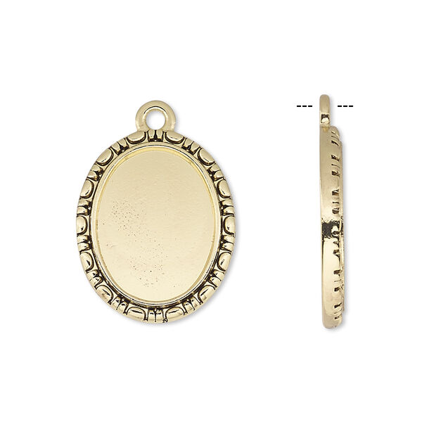 Drop, antique gold-finished "pewter" (zinc-based alloy), 21x17mm oval with rope edge and 16x12mm oval setting. Sold per pkg of 6. image number 0