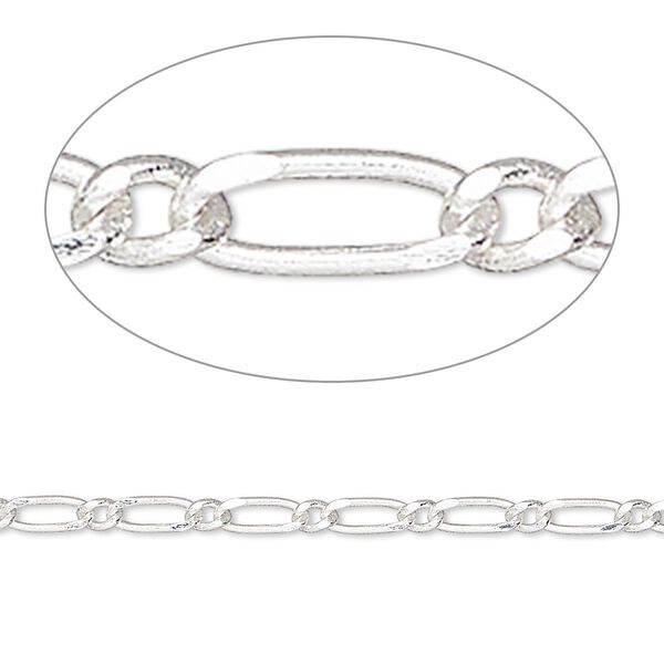 Chain, silver-plated brass, 2.5mm long and short oval. Sold per pkg of 5 feet. image number 0