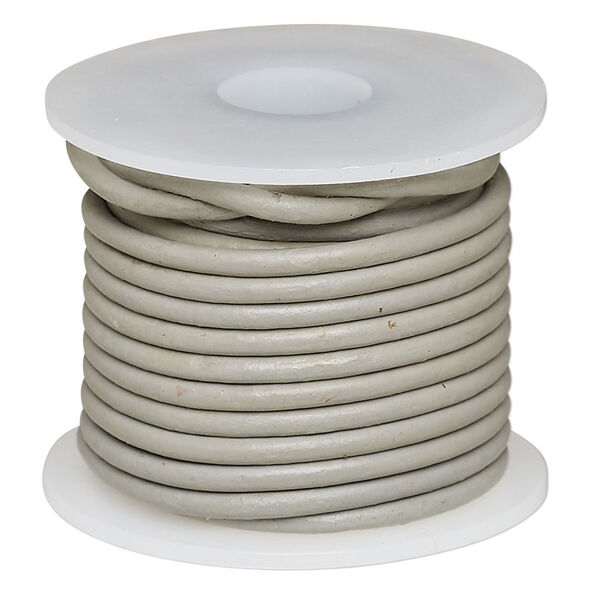 Cord, leather (dyed), grey, 2mm round. Sold per 5-yard spool. image number 0