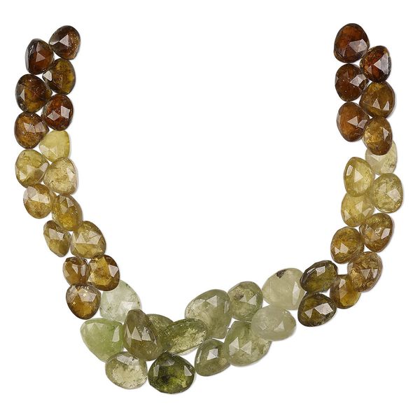 Grossularite garnet 1pkg1, hand-cut top-drilled faceted puffed teardrop bead natural 8 inch graduated 9x8mm-13x12mm image number 0