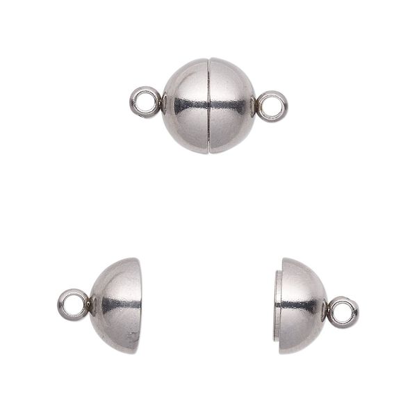 Clasp, magnetic, stainless steel, 10mm round. Sold per pkg of 10. image number 0