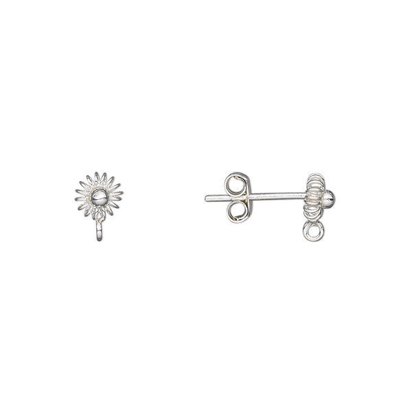 Earstud, sterling silver, 5x5mm flower with closed loop. Sold per pair. image number 0