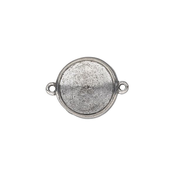 Link, Almost Instant Jewelry®, antiqued pewter (tin-based alloy), 17mm round with 14mm rivoli setting. Sold individually. image number 0