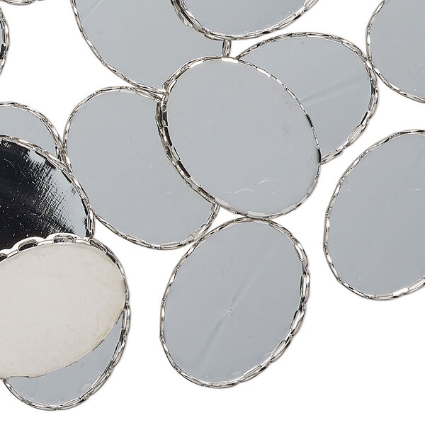 Component, bezel setting, silver-finished steel, 19x14mm oval with scalloped edge and 17.5x13mm oval setting. Sold per pkg of 50. image number 0