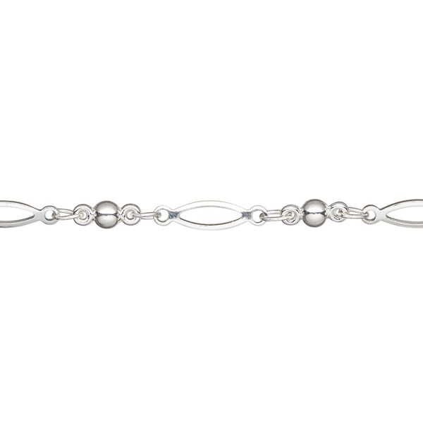 Chain, silver-plated brass, 3mm open oval and link. Sold per pkg of 5 feet. image number 0