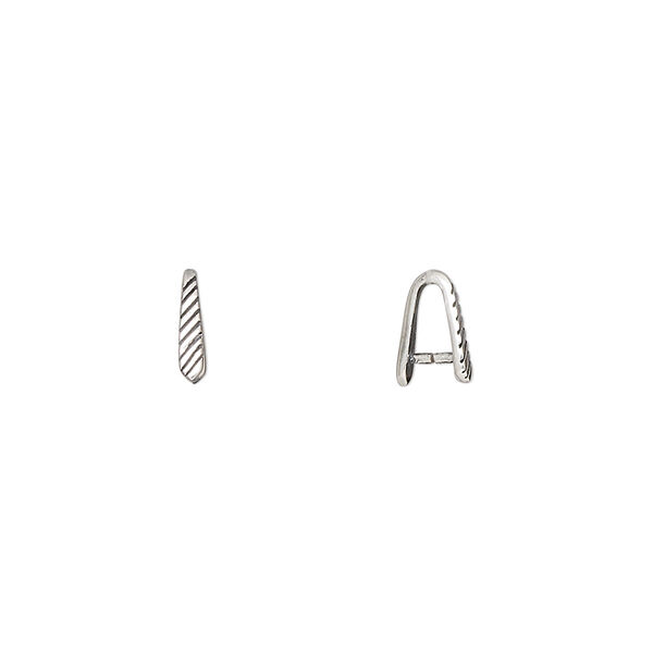 Bail, ice-pick, antiqued sterling silver, 7.5x2mm with diagonal line design, 4.2mm grip length. Sold per pkg of 4. image number 0