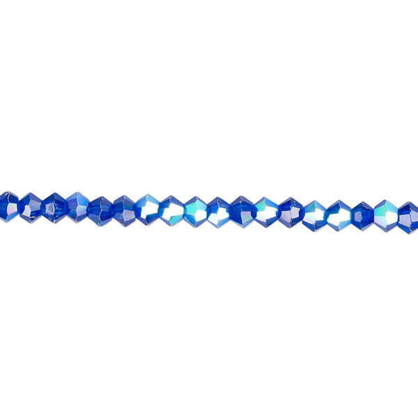 Bead 1pk 16 facets translucent cobalt blue AB, Celestial Crystal® 3mm bicone 15.5-16 inch image number 0