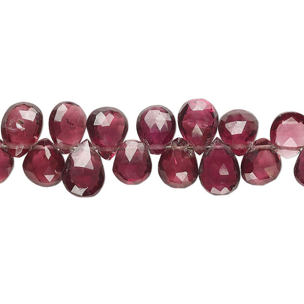 Rhodolite garnet 1pkg1, hand-cut top-drilled faceted puffed teardrop bead natural 8 inch 6x5mm-9x6mm image number 0