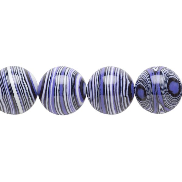 Bead, resin, black / white / purple, 12mm round. Sold per 15" to 16" strand. image number 0