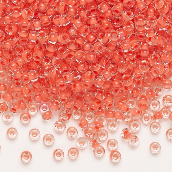 Seed bead, Preciosa Ornela Czech glass, pkg/500g, #8 rocaille, transparent terra intensive orange-lined clear, (08A91). image number 0