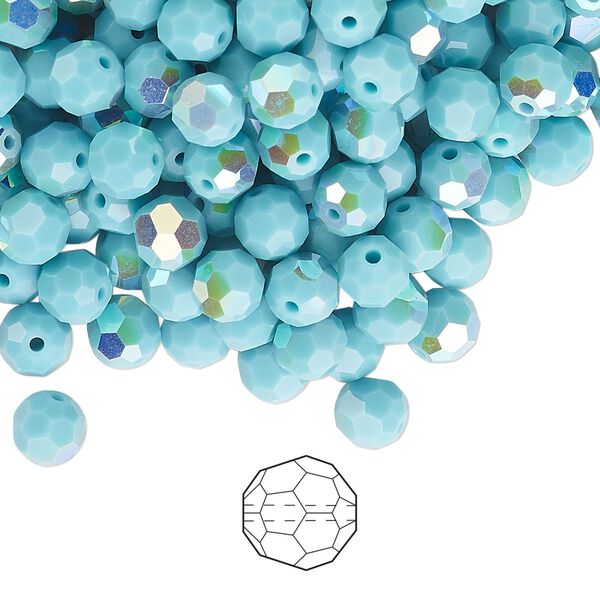 Bead 24pk turquoise AB, Preciosa Czech crystal 5mm round image number 0