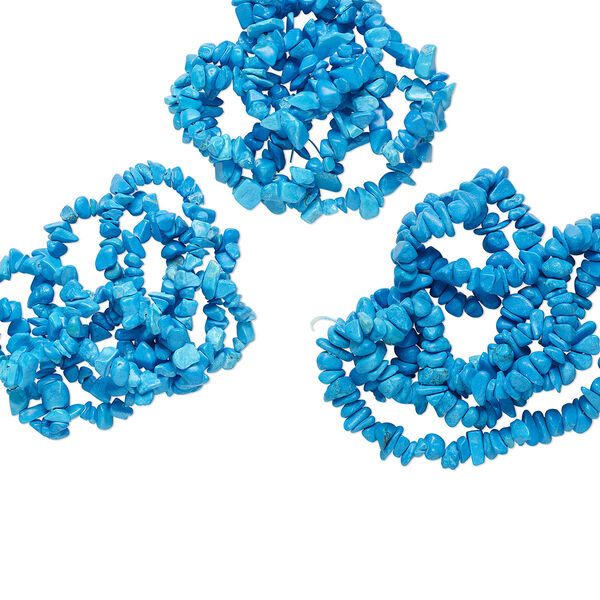 Bead, magnesite (dyed / stabilized), blue, small to large chip with 0.4-1.4mm hole. Sold per pkg of (3) 34-inch strands. image number 0