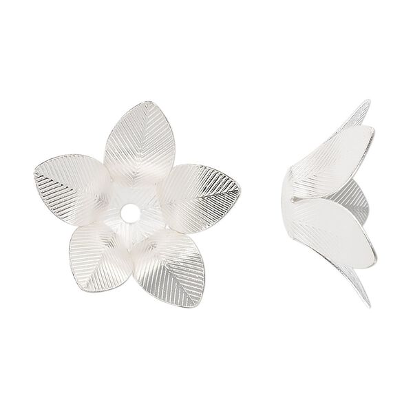 Bead cap, silver-finished steel, 22x9mm flower, fits 10-12mm round bead. Sold per pkg of 20. image number 0