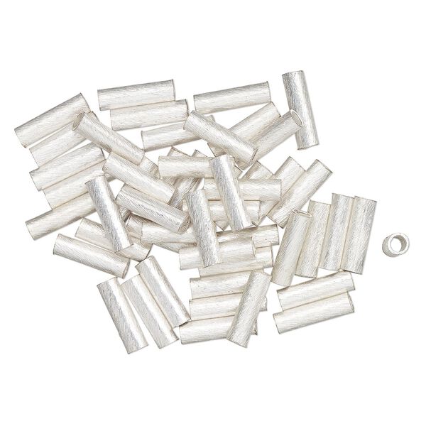 Bead, silver-finished brass, 15x4mm textured round tube. Sold per pkg of 50. image number 0