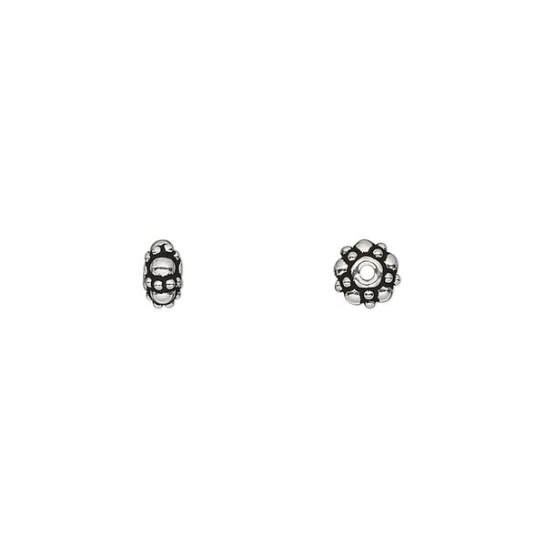 Bead, antiqued sterling silver, 5x3mm beaded rondelle. Sold per pkg of 6. image number 0