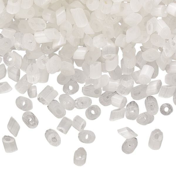 Bead, vintage Czech cat's eye glass (fiber optic glass), transparent white, 3x2mm-5x3mm parallelogram. Sold per 1.5-ounce pkg, approximately 1,200 to 1,300 beads. image number 0