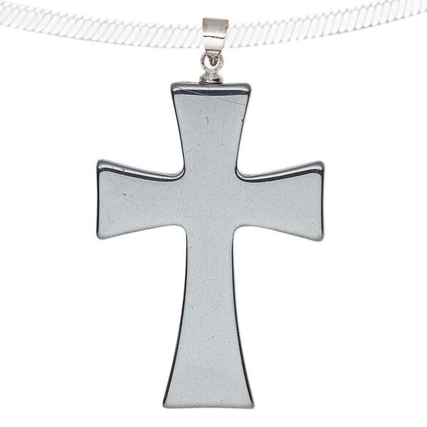 Hemalyke™ / brass 1pkg1, silver-finished double-sided cross pendant 38x27mm image number 0