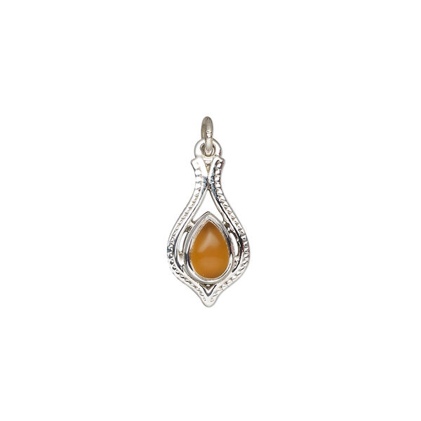 Carnelian / sterling silver 1pkg1, open beaded teardrop drop antiqued 15x9mm image number 0