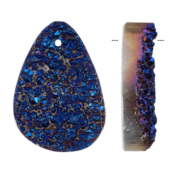 Druzy agate 1pkg1, hand-cut freeform focal B grade, electro-coated metallic dark blue 28x20mm-38x26mm image number 0