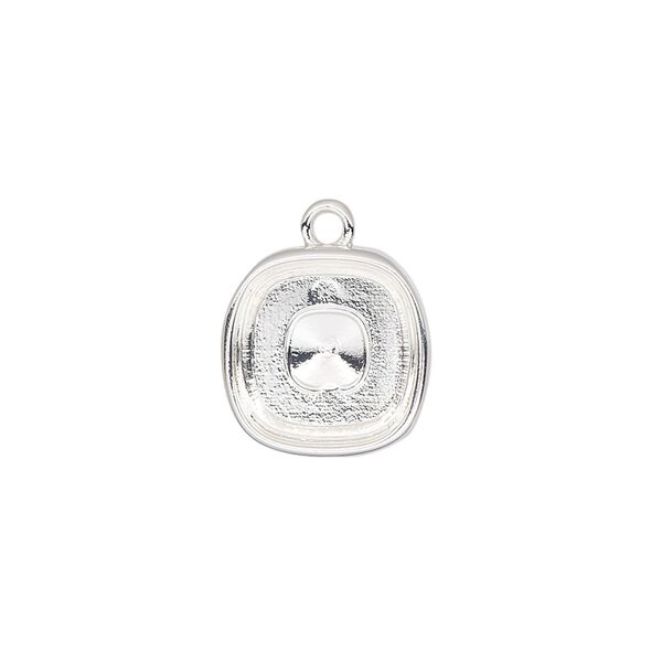 Drop, Almost Instant Jewelry®, silver-finished "pewter" (zinc-based alloy), 14mm square with 12mm cushion setting. Sold per pkg of 2. image number 0